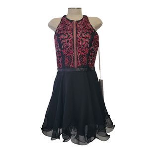 Rachel Allan NWT Princess Cocktail Dress Red Wine Black Lace Women's sz 12 READ